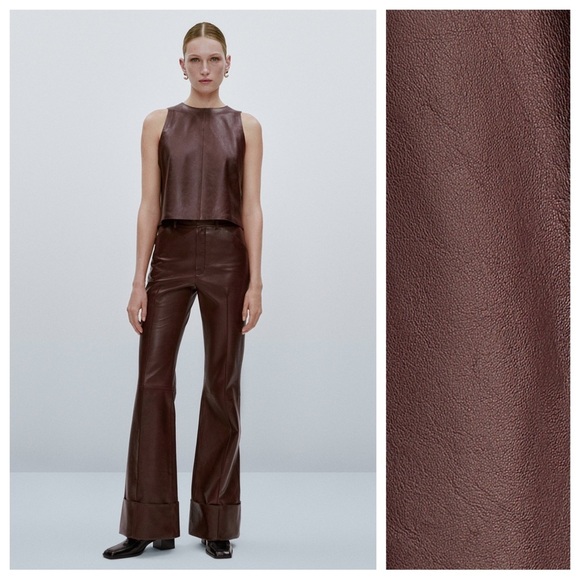 NWT. Massimo Dutti Limited Edition Brown Nappa Leather Top. Size M-L. - Picture 1 of 11